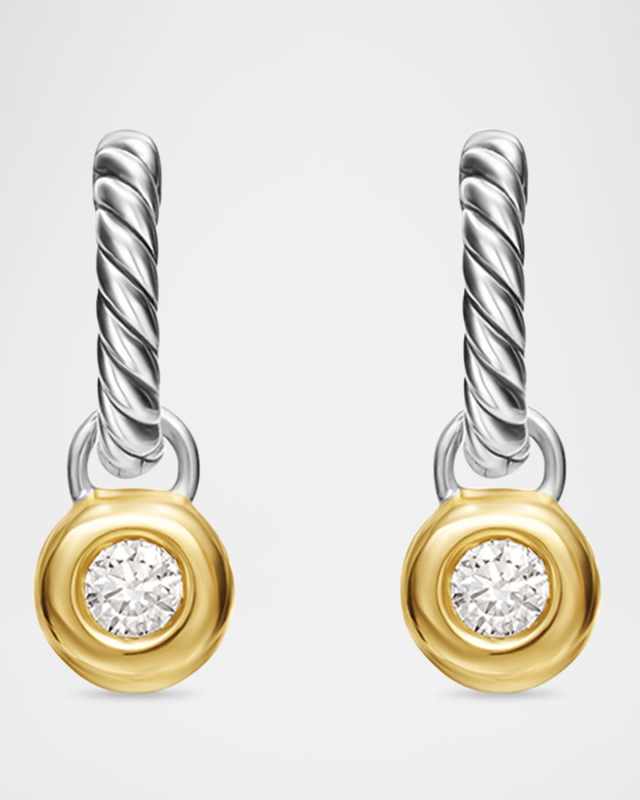 Petite Modern Cable Huggie Drop Earrings with Diamonds in Silver with 18K Gold
